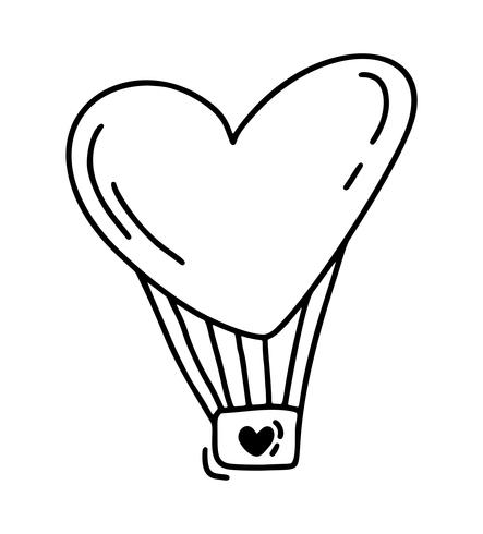 Monoline lindo globo en forma de corazón. Día de San Valentín vector icono dibujado a mano. Día de fiesta del bosquejo del doodle del elemento del diseño. Decoración de amor para web, bodas y estampados. Ilustración aislada