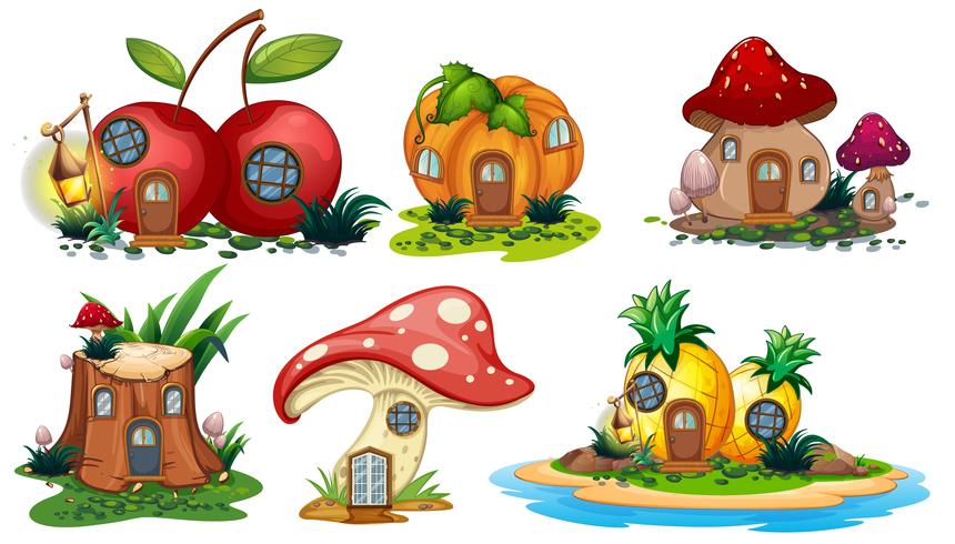 Mushroom and fruit houses vector