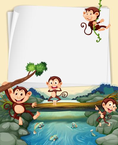 Paper template with monkeys in background vector