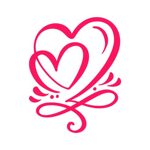 Two lover calligraphic hearts vector