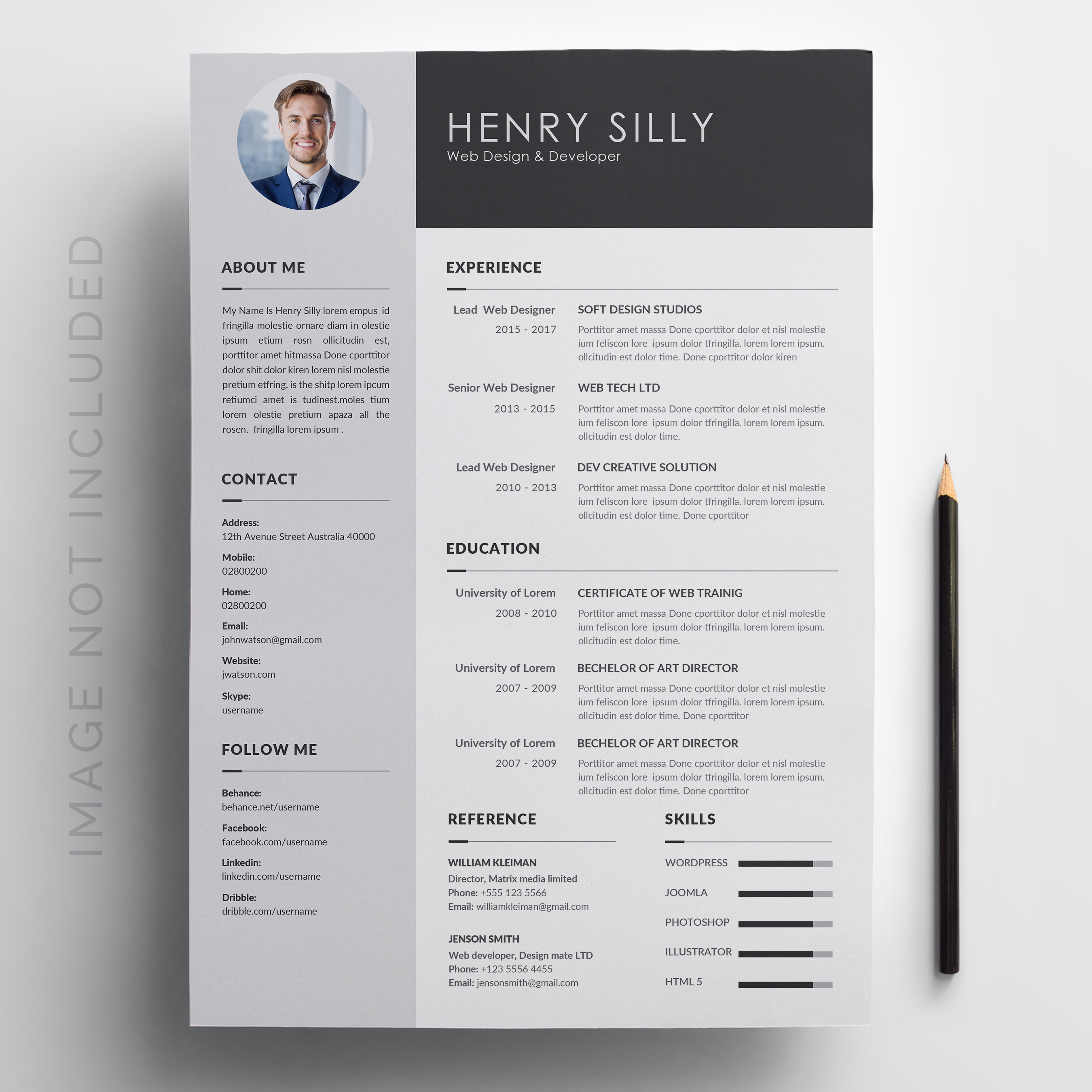 black and white resume template