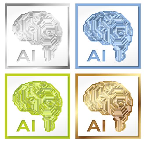 Set of four artificial Intelligence concept illustrations.  vector