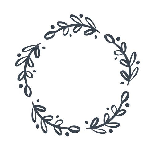 Christmas scandinavian Hand Drawn Vector floral wreath with place for your text. Isolated on white background for retro design flourish