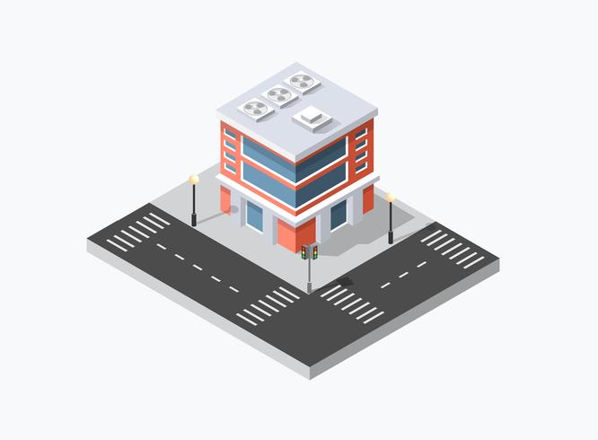 Icono web de la infraestructura de la ciudad isométrica 3D, urbana. vector