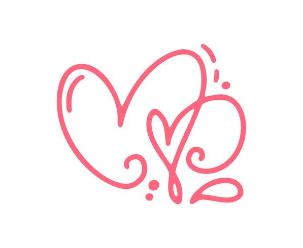 Pareja monoline Red Vector Día de San Valentín dibujado a mano dos corazones caligráficos. Diseño de vacaciones elemento de san valentín Icono de decoración de amor para web, boda e impresión. Ilustración de letras de caligrafía aislado