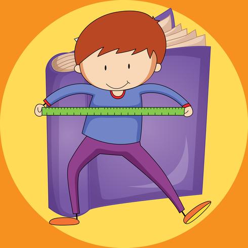 Boy and ruler with purple book background vector