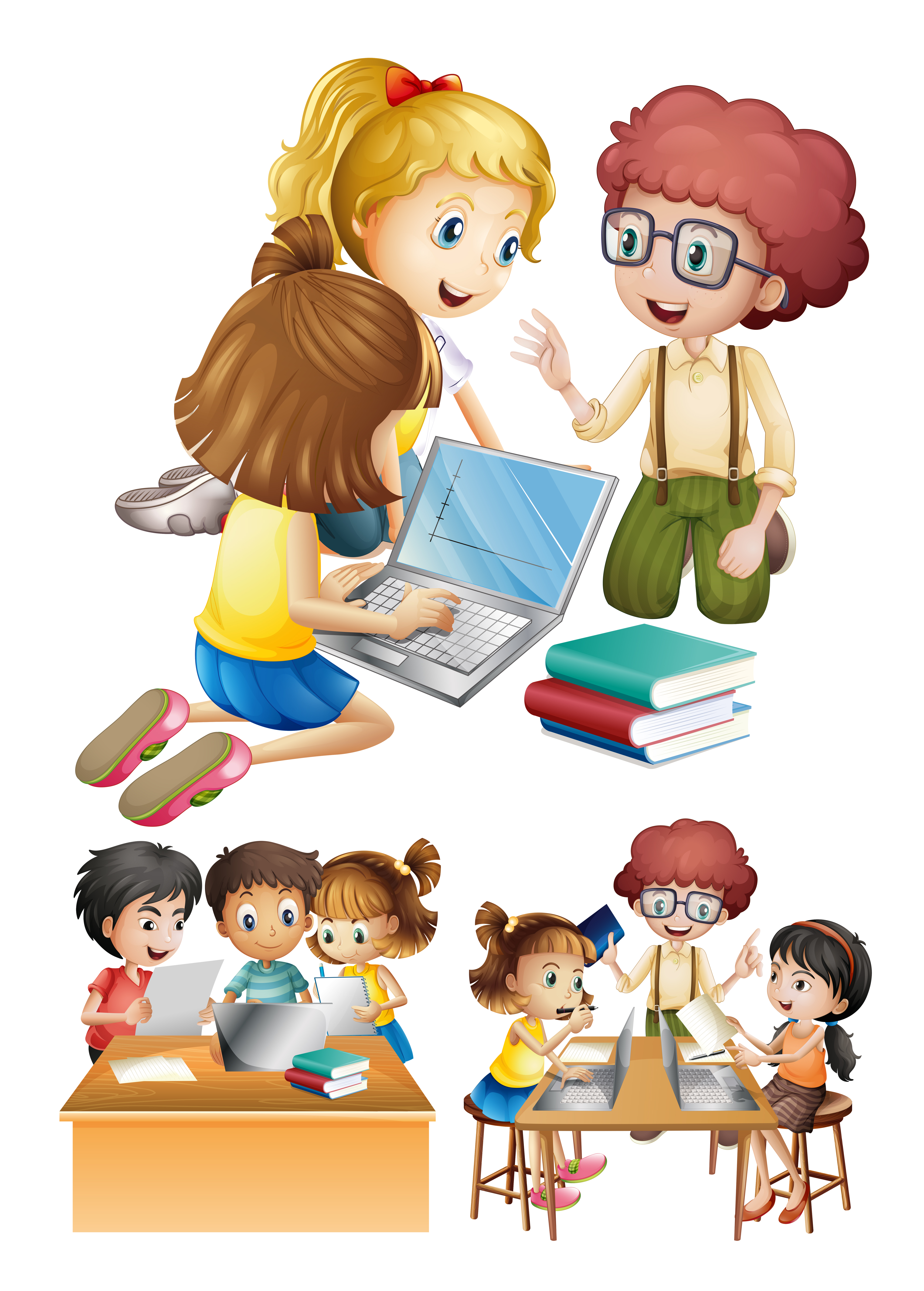 Kids working and studying together 376111 - Download Free Vectors