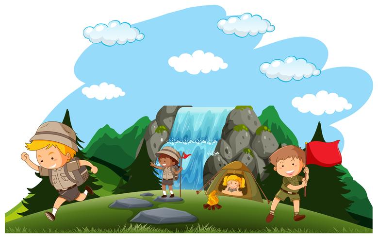 Camping kids camping in nature vector