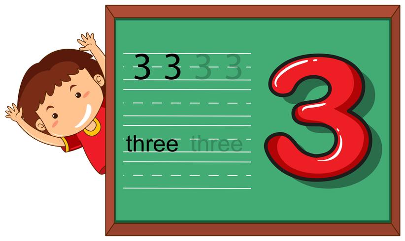 Boy on number three worksheet vector