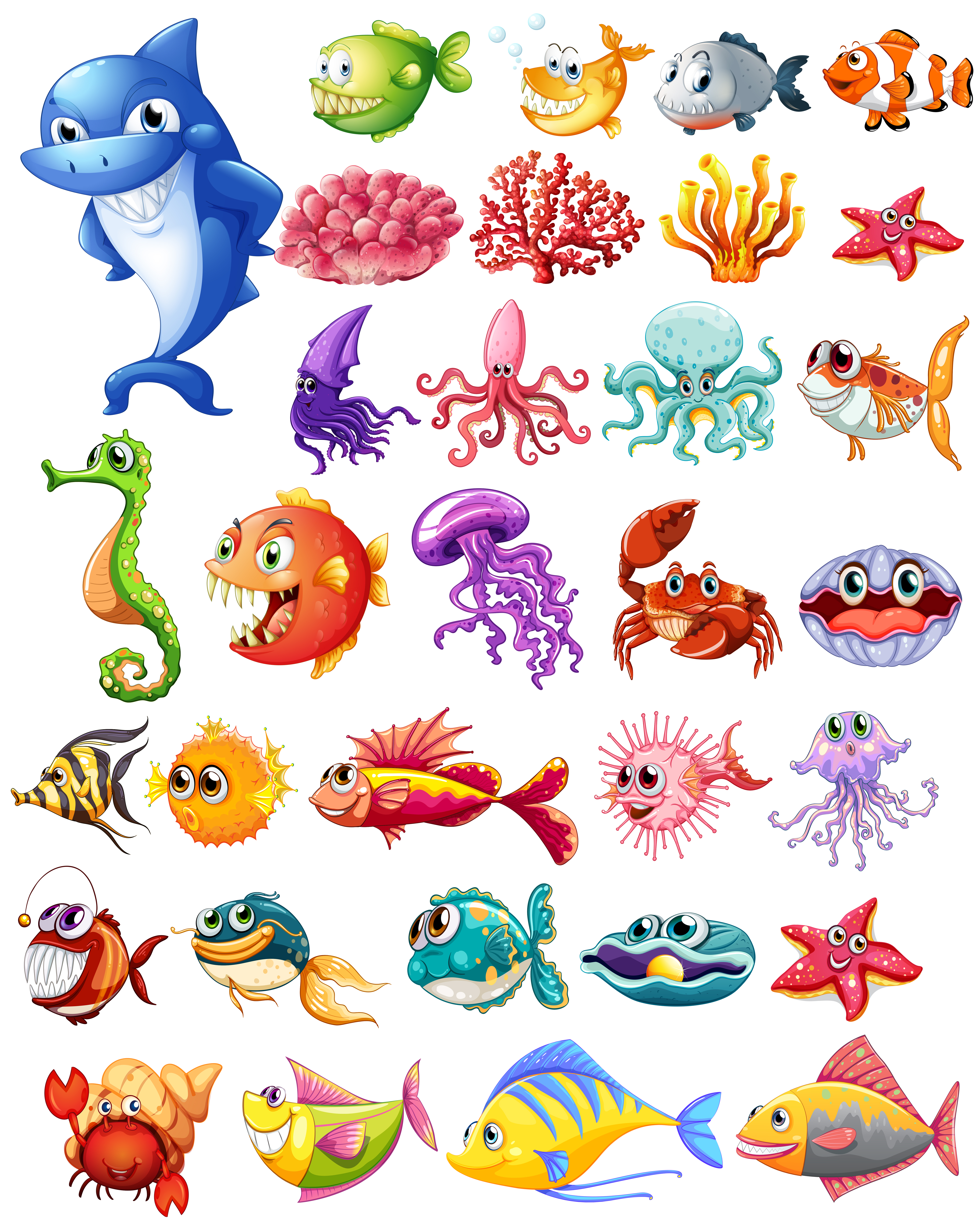 Different types of sea animals 376289 Vector Art at Vecteezy