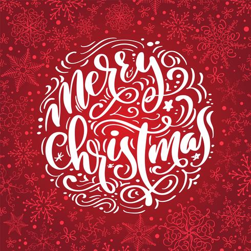 Merry Christmas Calligraphy vector text. Lettering design on red background. Creative typography for Holiday Greeting Gift Poster. Font style Banner