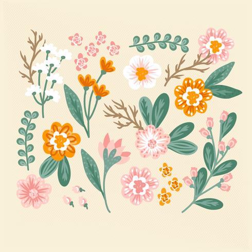 Vector Colorful Hand Drawn Flowers