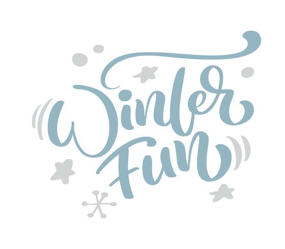 Winter Fun blue Christmas vintage calligraphy lettering vector text with winter scandinavian drawing decor. For art design, mockup brochure style, banner idea cover, booklet print flyer, poster