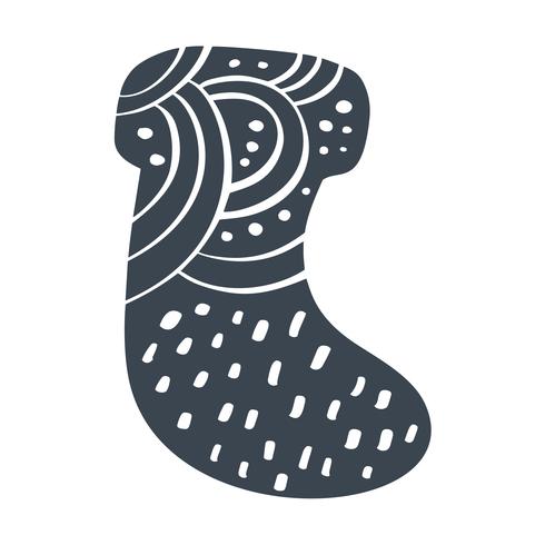 Navidad mano dibujada regalo calcetín en estilo escandinavo con adornos. fondo de la ilustración del vector. Tarjeta de felicitación de Navidad del Año Nuevo de la vendimia, invitación. Decoracion tradicional vector