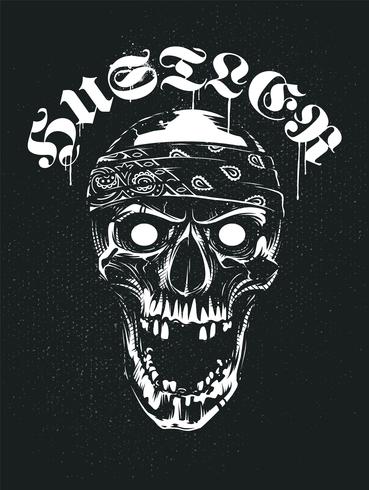 Grunge Skull in Bandana with Hustler Typography vector