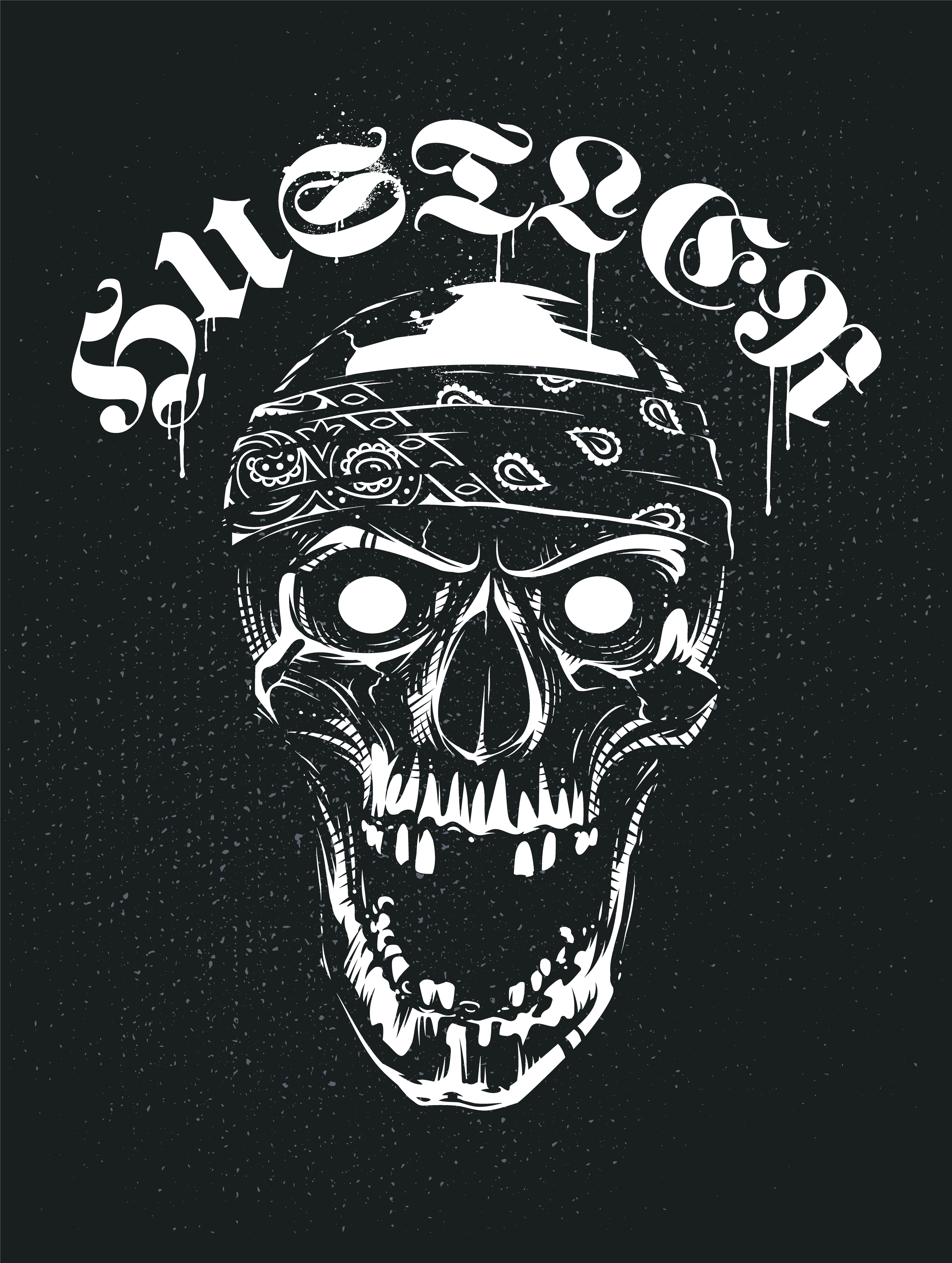 Grunge Skull in Bandana with Hustler Typography 376582 