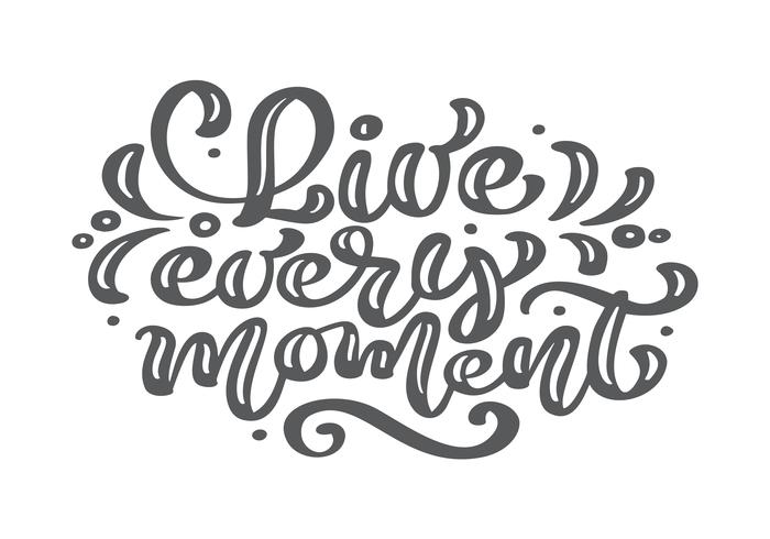 Live every moment calligraphy lettering vintage vector text. Inspiring life-affirming phrase for every day. For art template design list page, brochure