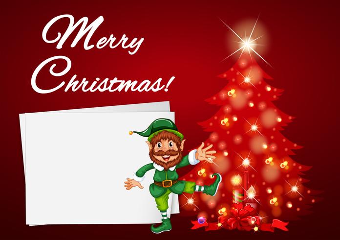 Christmas card with elf and red tree vector