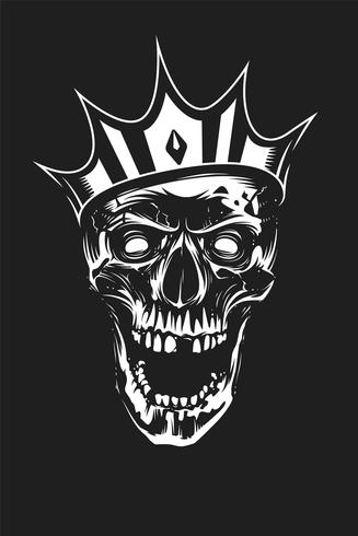 White Skull in Crown on Black Background vector