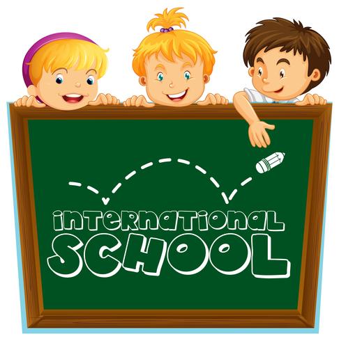 International school sign with three kids vector