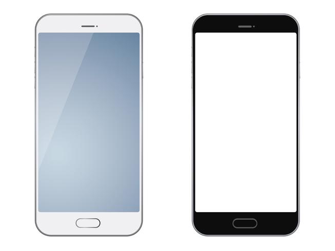 Conjunto de dos smartphones aislados en el fondo blanco. vector