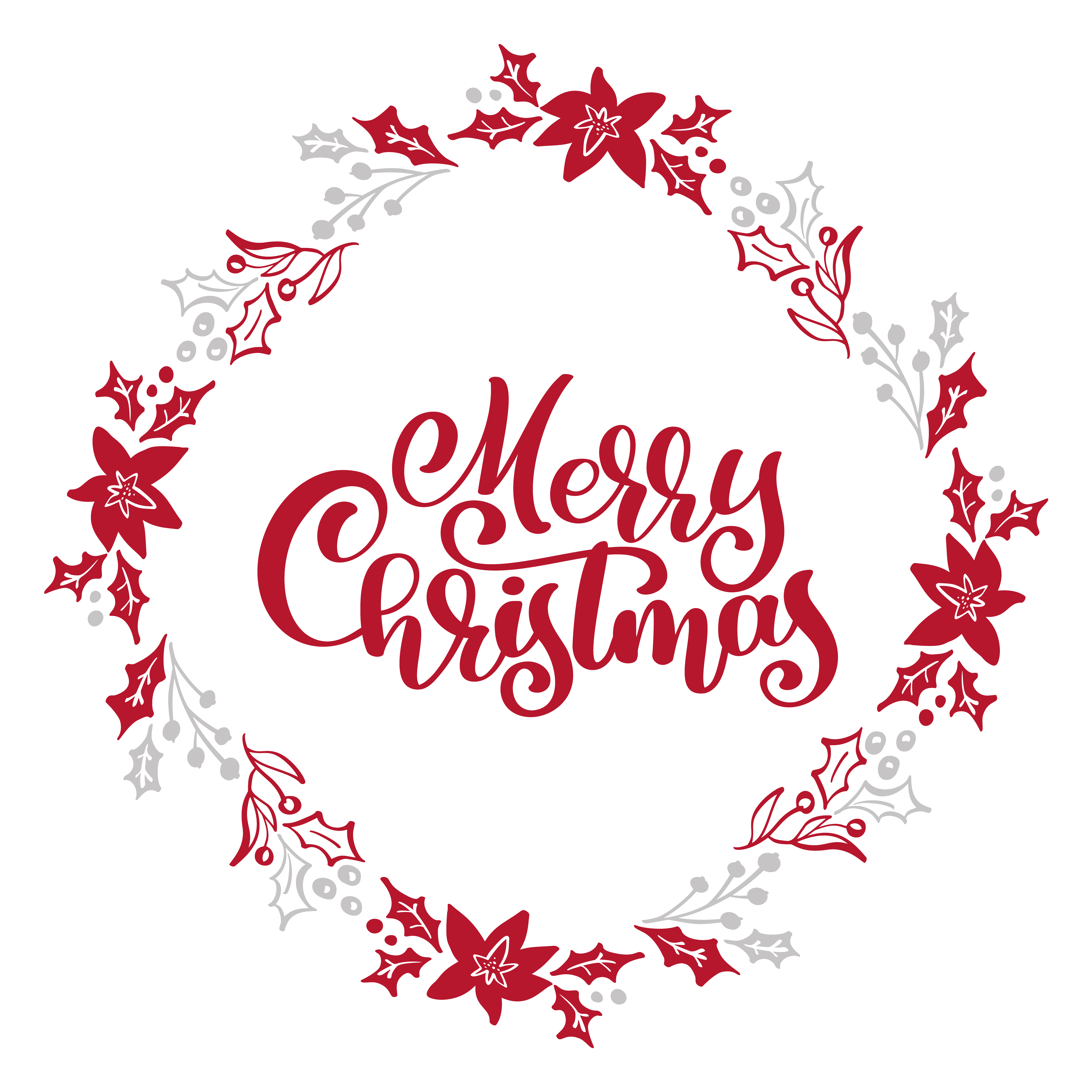 merry christmas calligraphy vector text in xmas floral