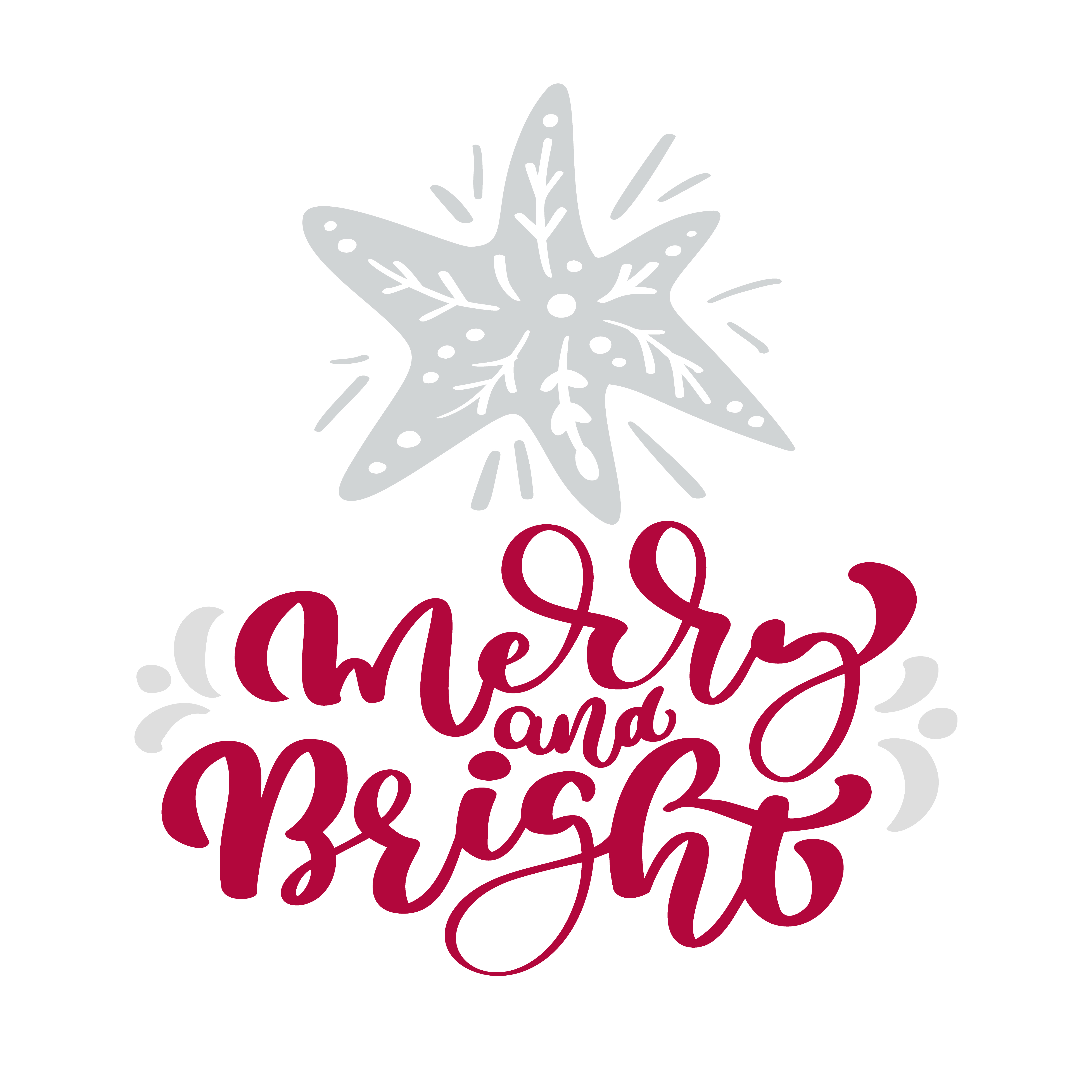 Merry and Bright calligraphy christmas lettering text. Xmas scandinavian greeting card with hand