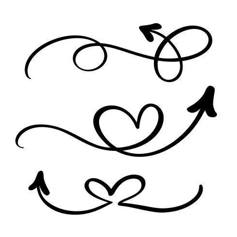 Vector abstracto conjunto de flechas. Doodle hecho a mano estilo marcador. Ilustración de boceto aislado para nota, plan de negocios, presentación gráfica