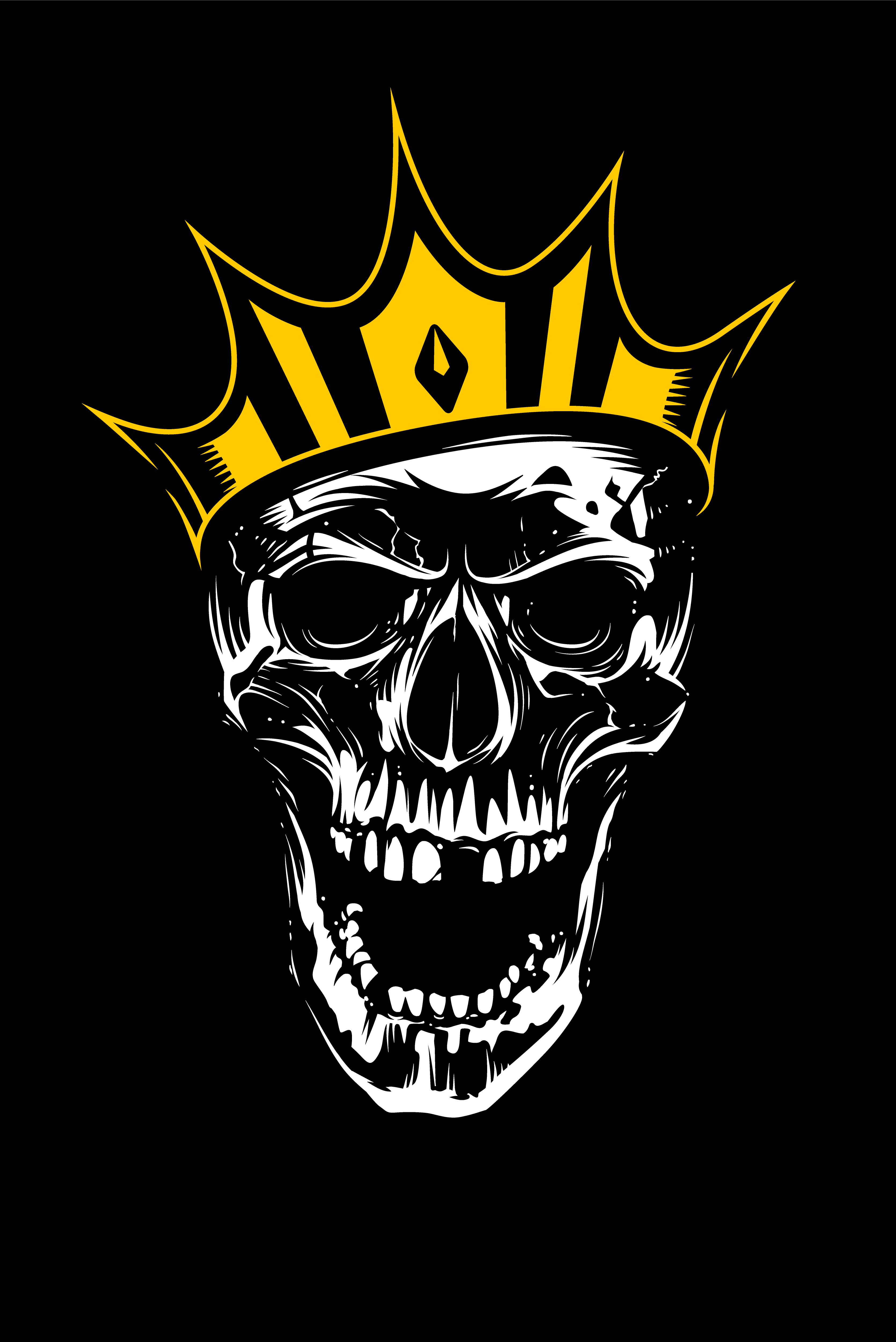 Download White Skull in Gold Crown on Black Background 376840 ...