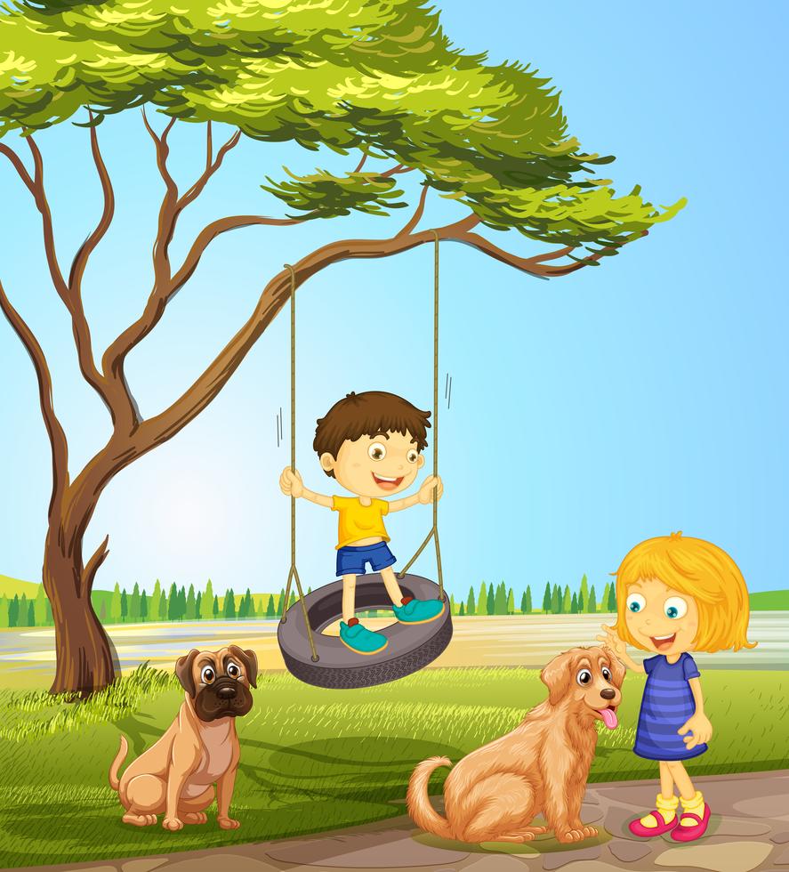 Boy And Girl Playing In The Park 376847 Vector Art At Vecteezy