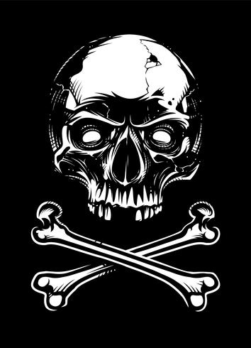 White Skull with Bones on Black Background vector