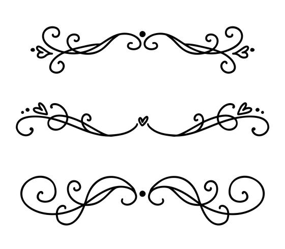 Vector vintage line elegant dividers and separators, swirls and corners decorative ornaments. Floral lines filigree design elements. Flourish curl elements for invitation or menu page illustration