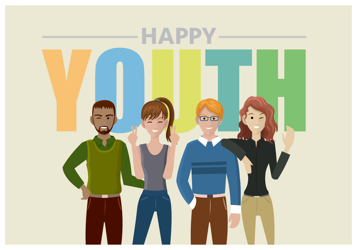 Four Teenagers Happy Youth Greeting vector