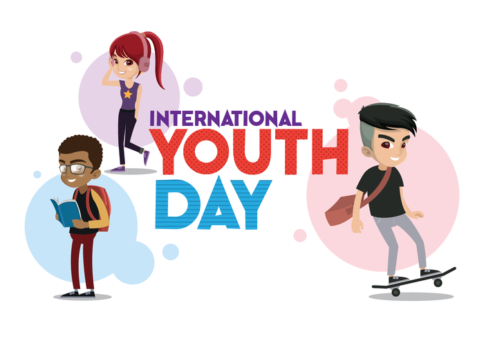 Día Internacional de la Juventud Tres Adolescentes vector