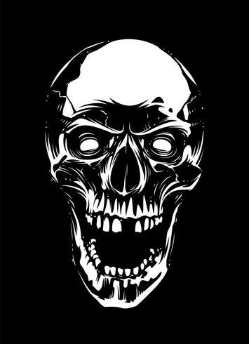 White Skull with Open Mouth on Black Background vector