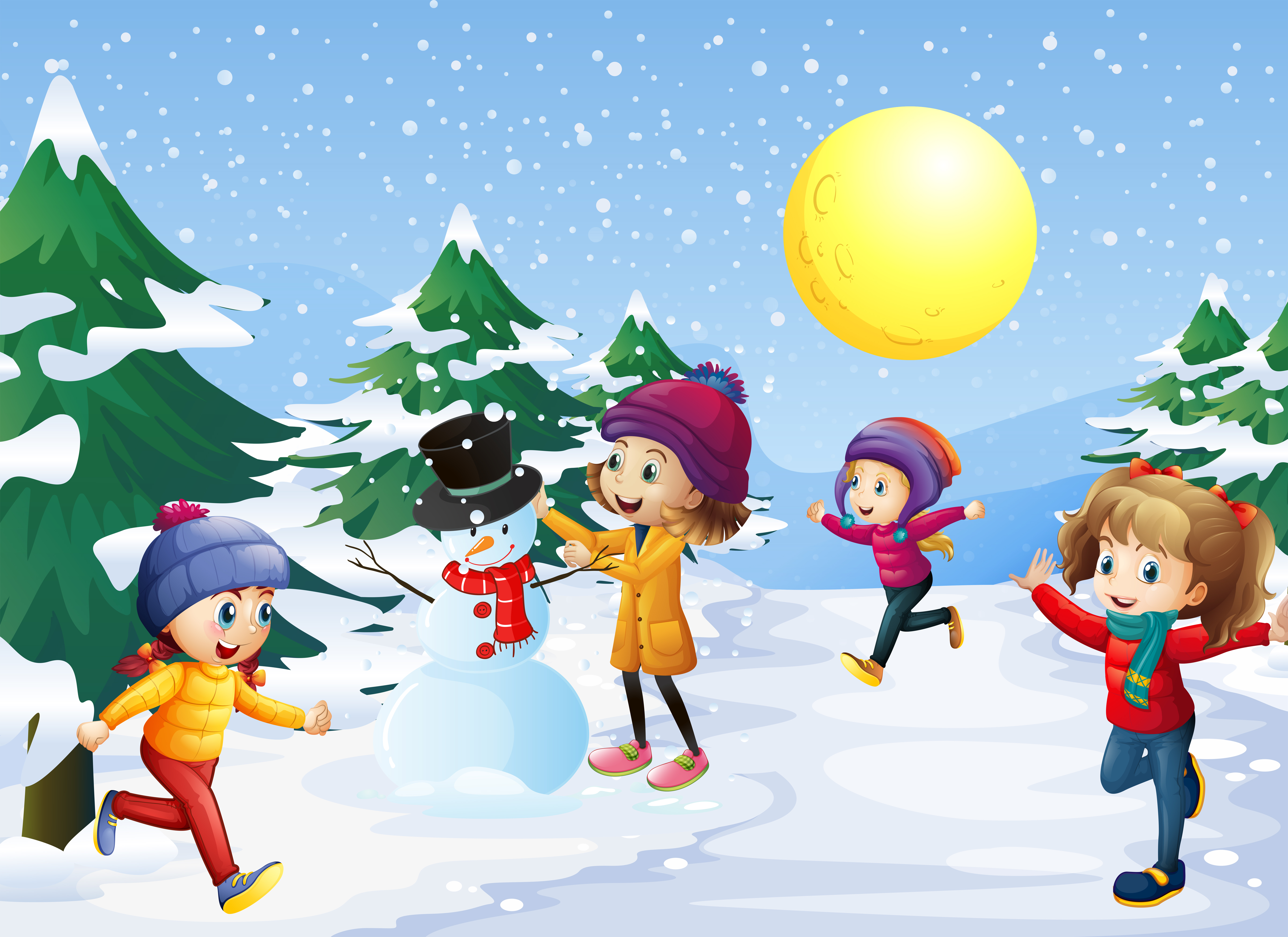 Kids playing in the snow on christmas 377172 Vector Art at Vecteezy