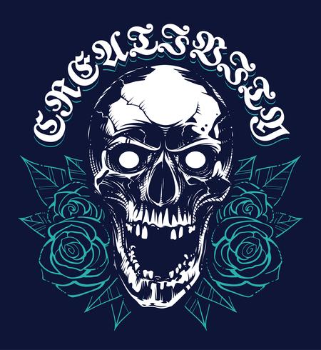 Skull with Roses Grunge Print Design vector