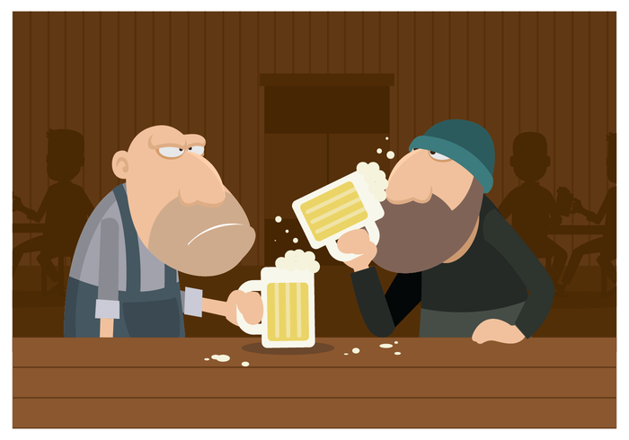 Two Guys Drinking Beer In a Bar vector