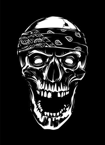 White Skull in Bandana on Black Background vector