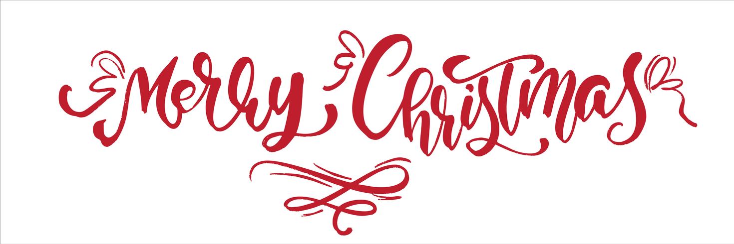 Merry Christmas red vintage calligraphy lettering vector text. For art template design list page, mockup brochure style, banner idea cover, booklet print flyer, poster