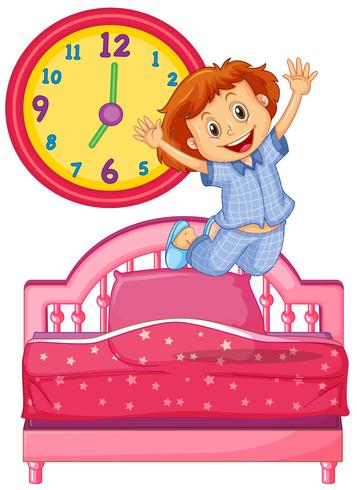 Little girl waking up from the bed vector