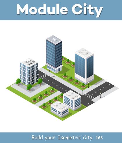 City isometric concept of urban infrastructure business vector