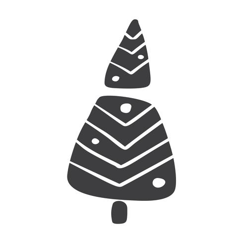 Silueta del icono del vector del árbol de navidad. Símbolo de contorno simple. Aislado en blanco web sign kit de abeto estilizado. Handdraw imagen de dibujos animados escandinavos