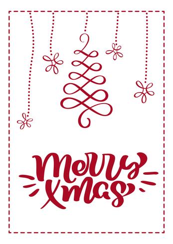 Christmas scandinavian greeting card with merry xmas calligraphy lettering text. Hand drawn vector illustration of flourishes. Isolated objects