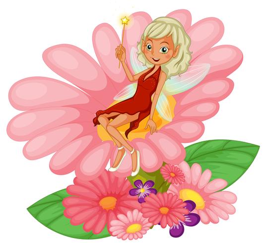 A fairy sitting on a pink flower