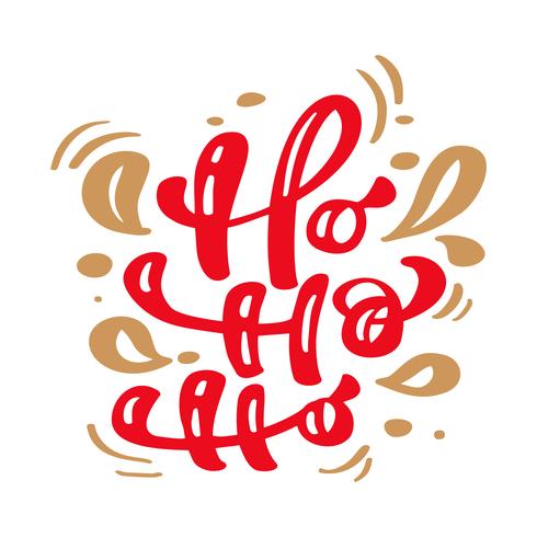 Texto rojo del vector de las letras de la caligrafía del vintage de la Navidad de Ho Ho Ho con la decoración escandinava del flourish del dibujo del invierno. Para el diseño de arte, el estilo del folleto de la maqueta, la portada de la pancarta, el folle