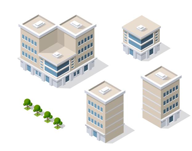 District of the city street houses Isometric vector