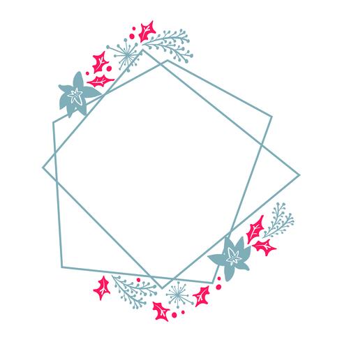 Cuadrado estilizado de la geometría de la guirnalda de la Navidad dibujado mano para la tarjeta con las flores y las hojas Ilustración de vector escandinavo con lugar para el texto