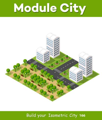 City isometric concept of urban infrastructure business vector