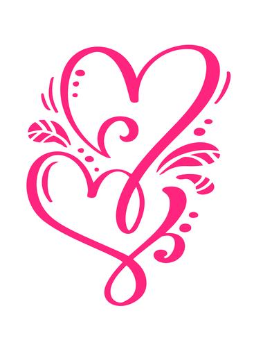 Couple Red Vector Valentines Day Hand Drawn Calligraphic Hearts. Holiday Design element valentine. Icon love decor for web, wedding and print. Isolated Calligraphy lettering illustration